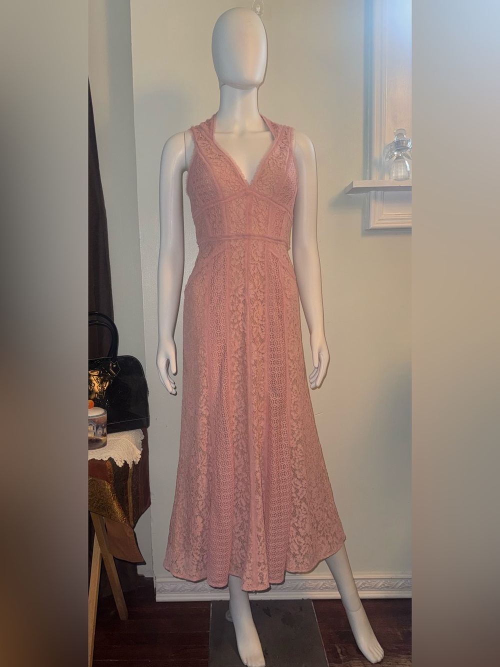 BCBGMaxAzria Dusty Rose Lace Midi Dress